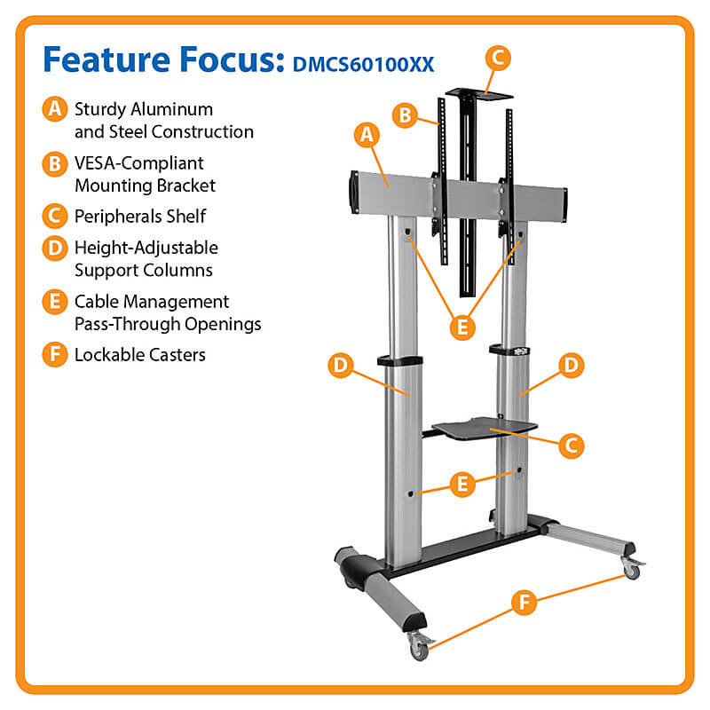 EATON CORPORATION MOBILE FLAT-PANEL FLOOR STAND 60IN /100IN TVS MNTRS HEAVY-DUTY