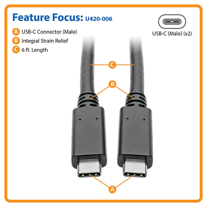 EATON CORPORATION USB TYPE-C TO TYPE-C CBL 3.1 USB-C 5 GBPS THUNDERBOLT 3 1.83M