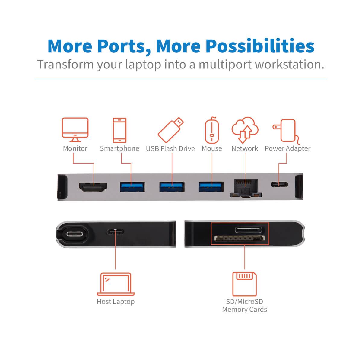 EATON CORPORATION USB-C DOCKING STATION HDMI 4K USB-A/C PD CHARG 3.0USB-C CBLGRY