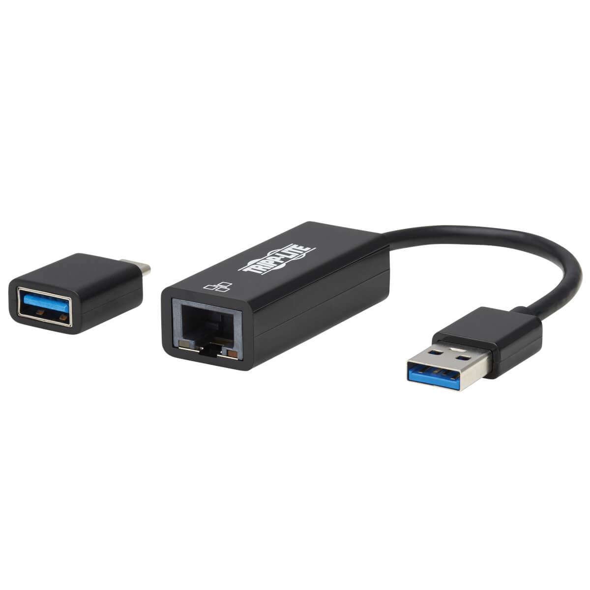 EATON CORPORATION TRIPP LITE USB-C, USB-A to RJ45 Gigabit Ethernet Network Adapter (2xM/F), USB 3.2 Gen 1, Black