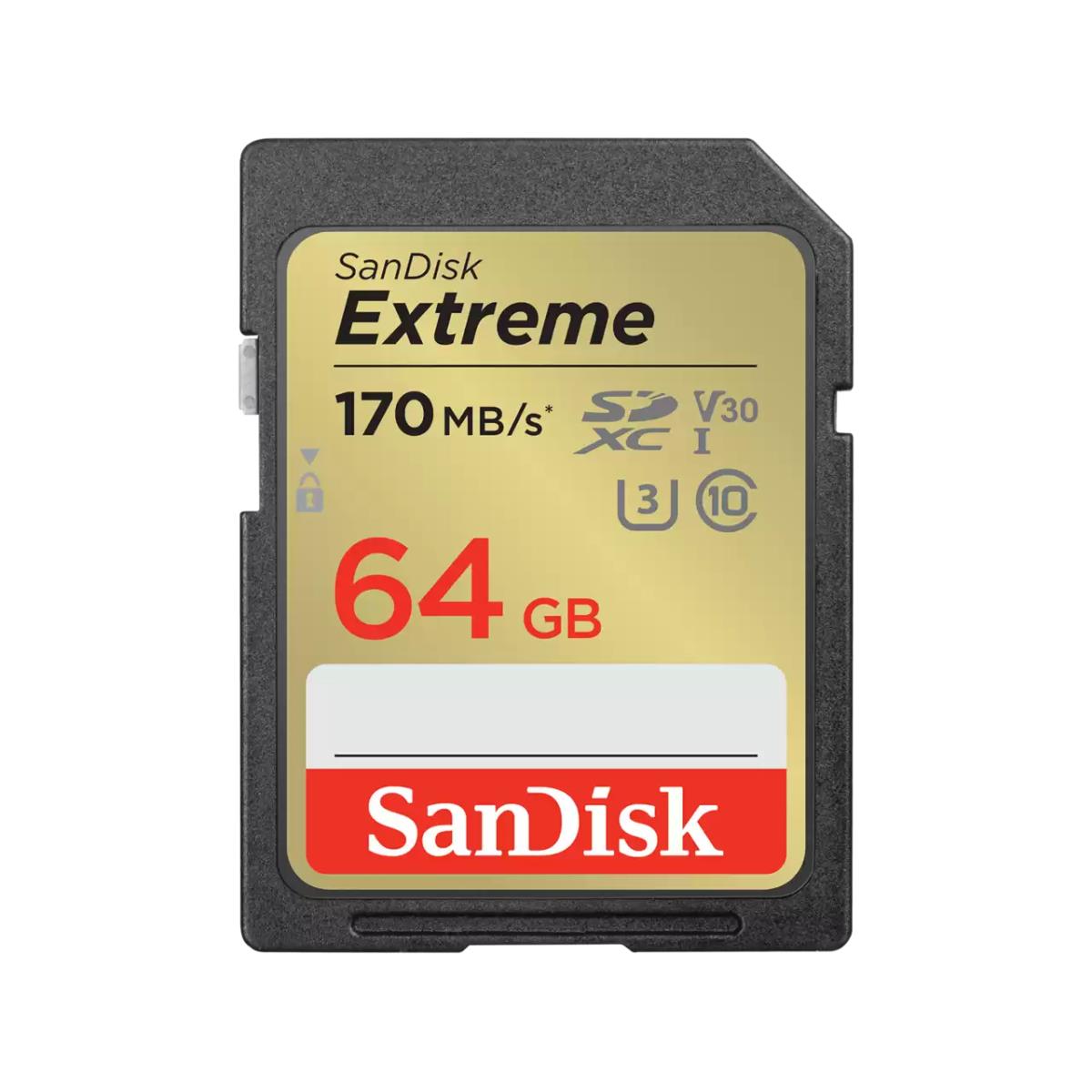WESTERN DIGITAL Extreme 64B SDHC Memory Card 170MB/s 80MB/s UHS-I Class 10 U3 V30