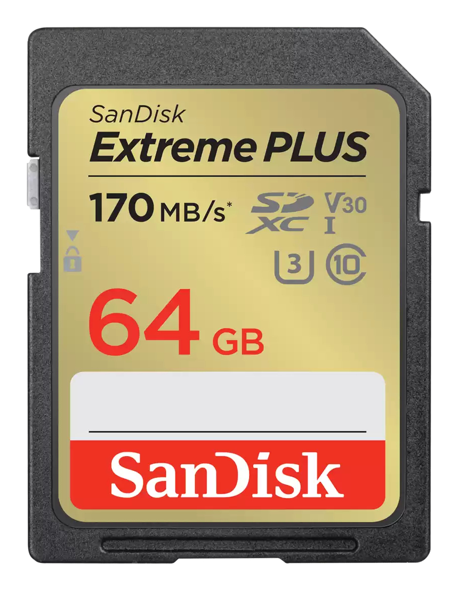 WESTERN DIGITAL SanDisk Extreme PLUS 64GB SDHC Memory Card 170MB/s 80MB/s UHS-I Class 10 U3 V30