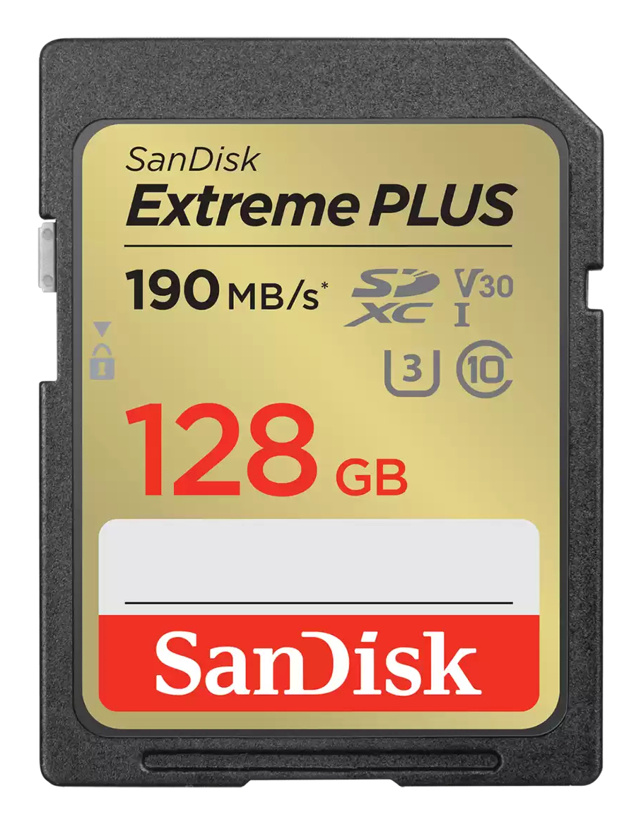 WESTERN DIGITAL Extreme PLUS 128GB SDHC Memory Card 190MB/s 90MB/s UHS-I Class 10 U3 V30