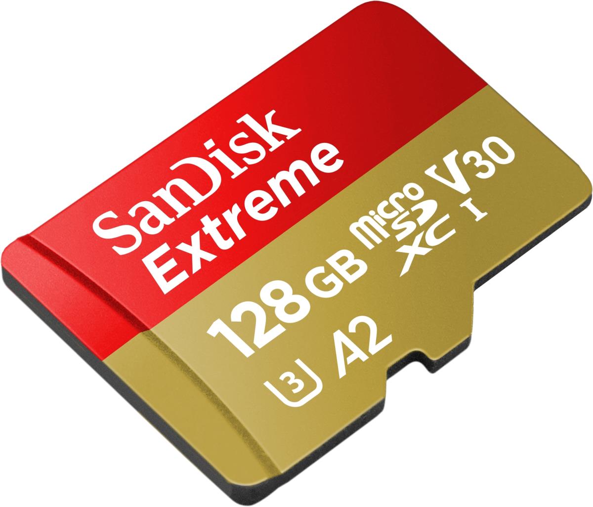 WESTERN DIGITAL Extreme microSDXC 128GB SD Adapter Action Cams and Drones 170MB/s 80MB/s A2 C10 V30 UHS-I U3
