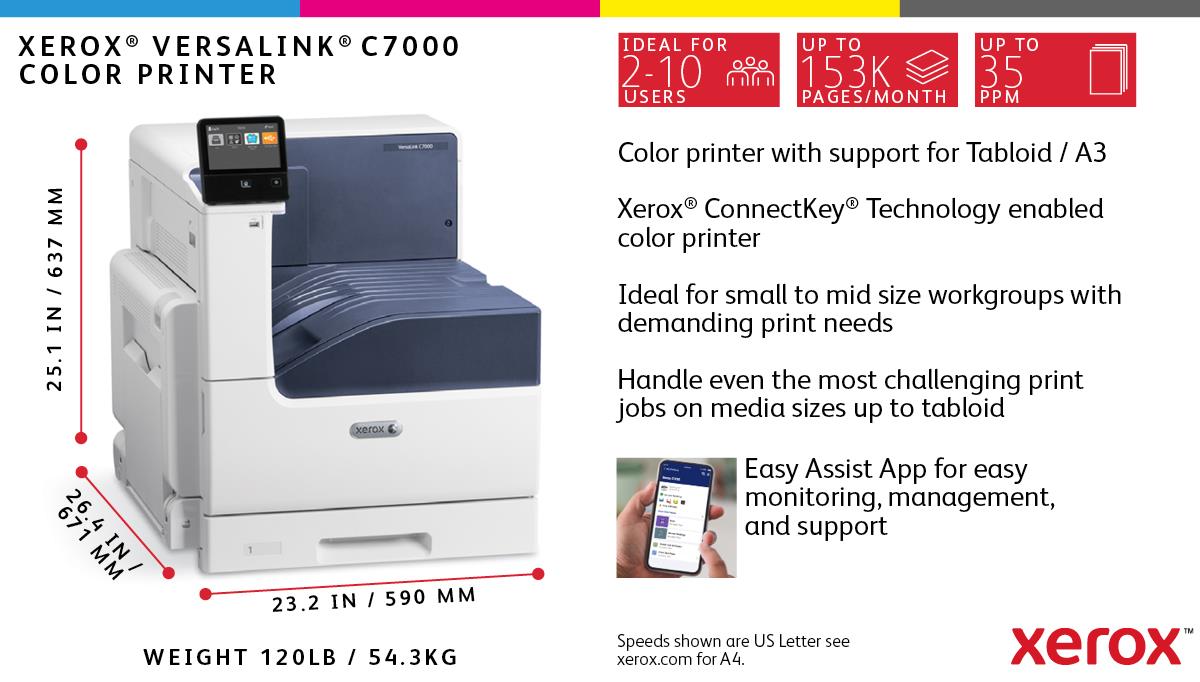 XEROX VersaLink C7000V_DN - Color Printer - Laser - A3 - USB / Ethernet / NFC Tap-to-Pair