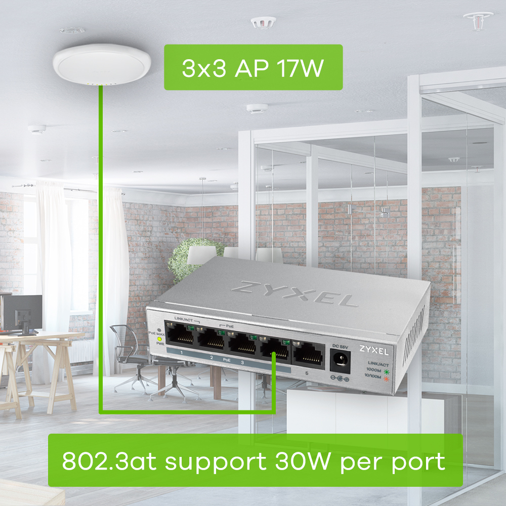ZYXEL Gs1005hp - Gbe Unmanaged Poe+ Switch - 5 Port Uk