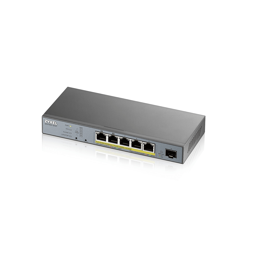 ZYXEL Gs1350-6hp 6 Port Managed Cctv Poeswitch Long Range 60w 802.3bt