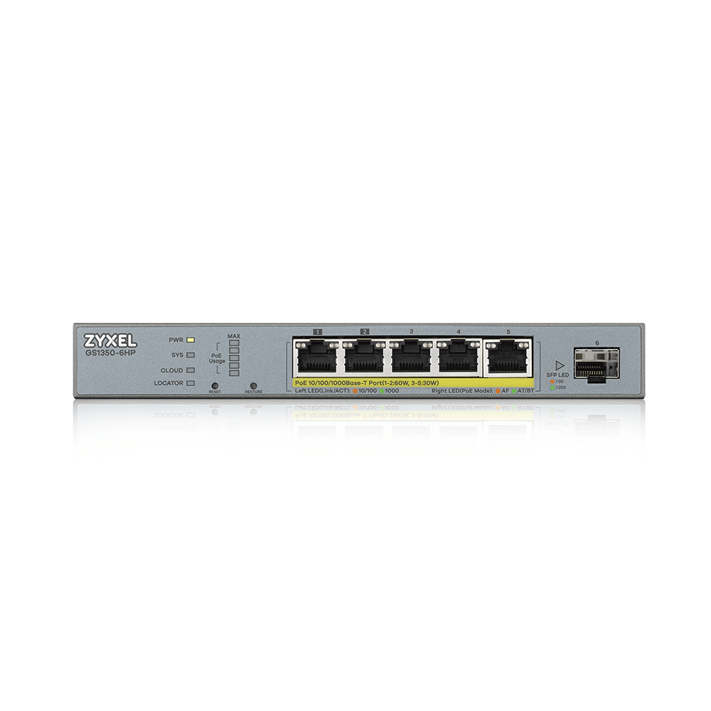 ZYXEL Gs1350-6hp 6 Port Managed Cctv Poeswitch Long Range 60w 802.3bt