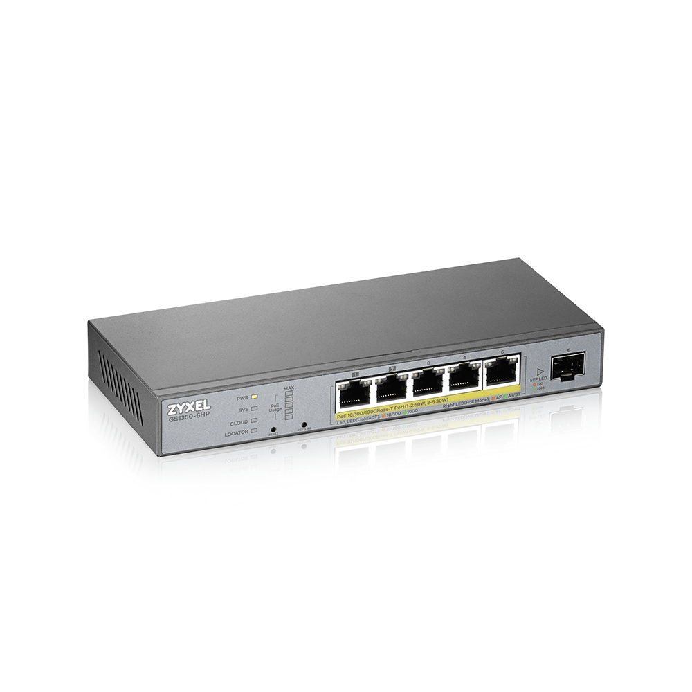 ZYXEL Gs1350-6hp 6 Port Managed Cctv Poeswitch Long Range 60w 802.3bt