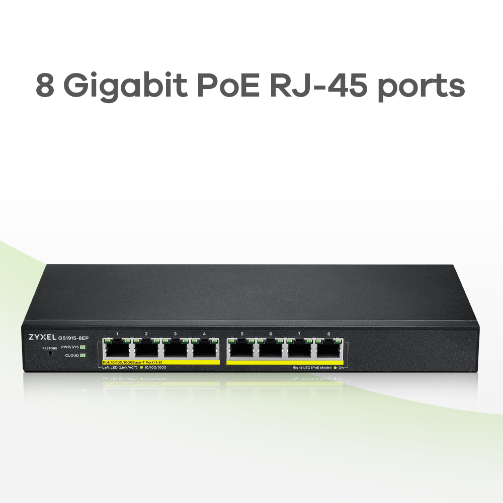 ZYXEL Gs1915 8ep - 60w Poe+ Gigabit Web Managed Switch Nebulaflex Compatible - 8 Port Gb