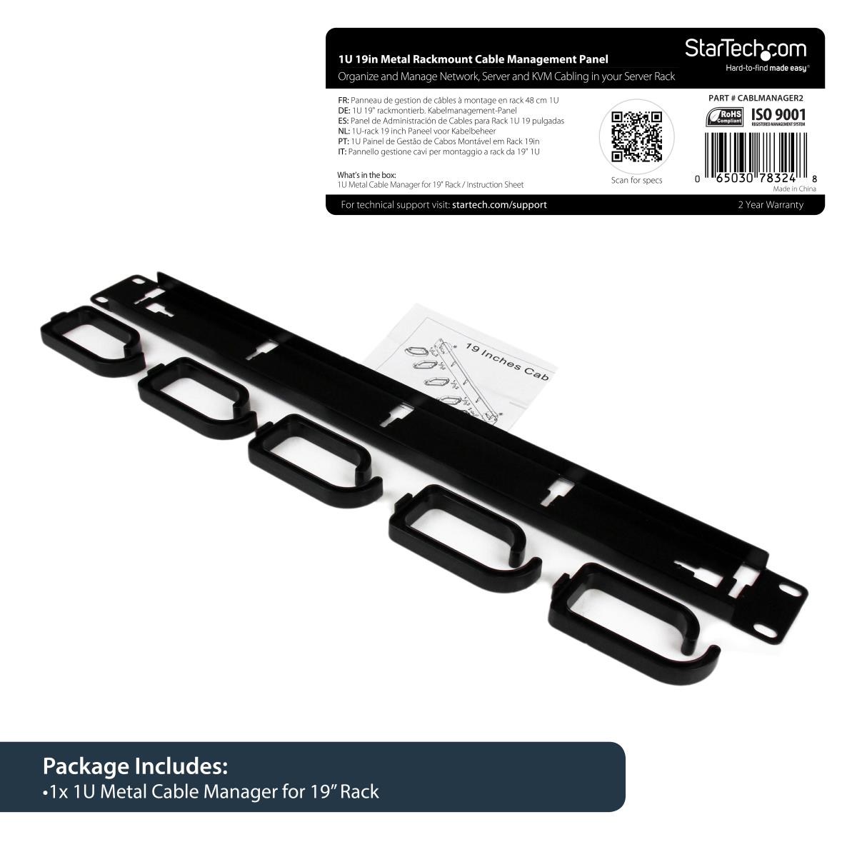 STARTECH.COM Metal Rackmount Cable Management Panel 1u 19in