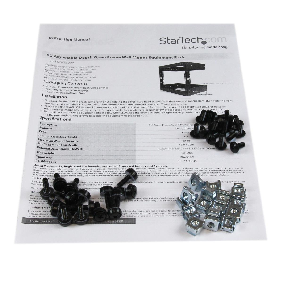STARTECH.COM Open Frame Wall Mount Equipment Rack 8u - 12in Deep