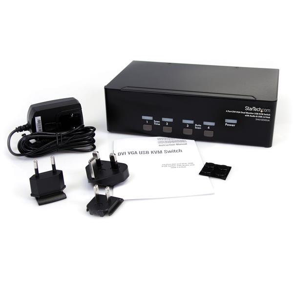 STARTECH.COM KVM Switch 4 Port DVI Vga Dual Monitor USB With Audio & USB 2.0 Hub (sv431dDVDua)