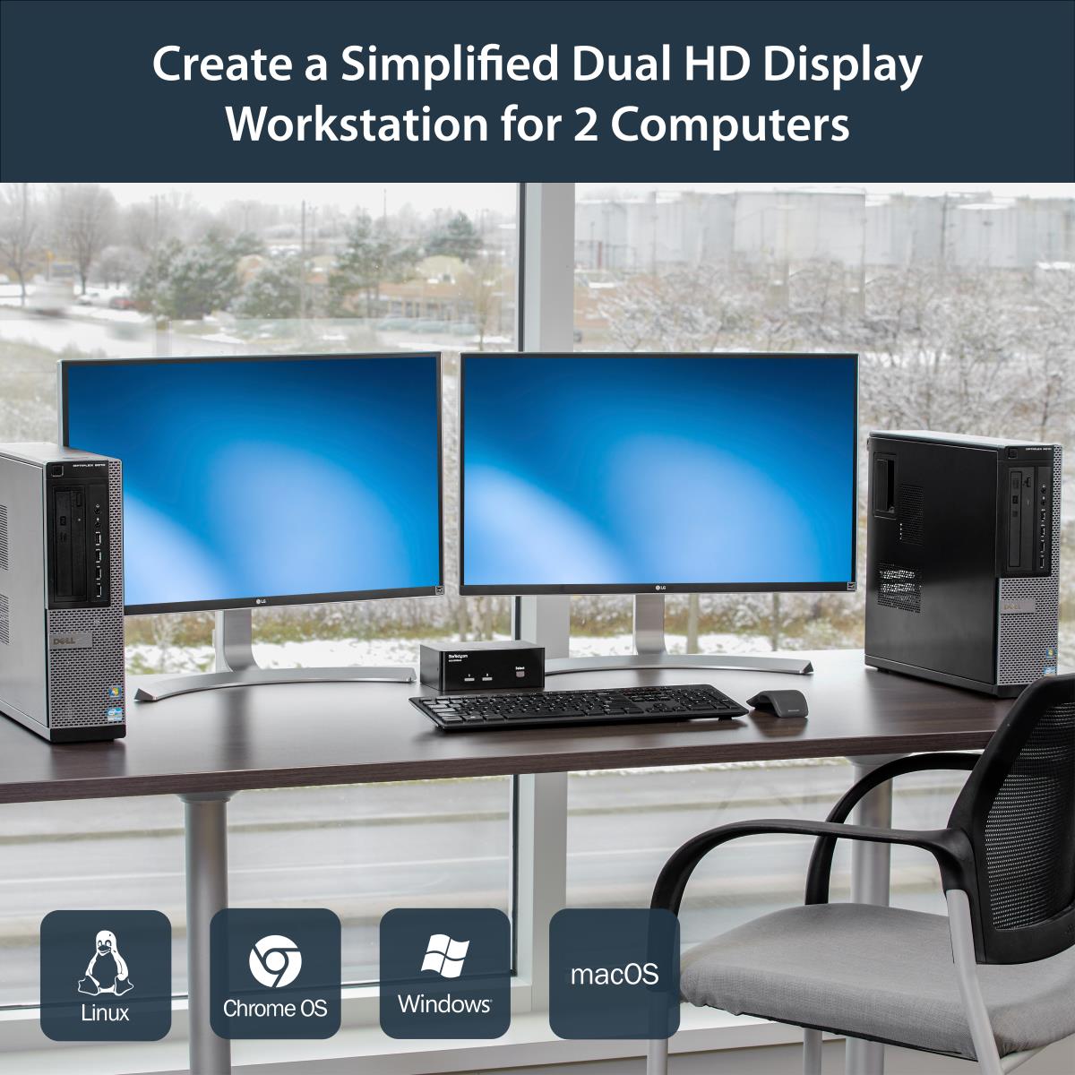 STARTECH.COM KVM Switch Dual DisplayPort USB W/ Audio & USB Hub 2 Port