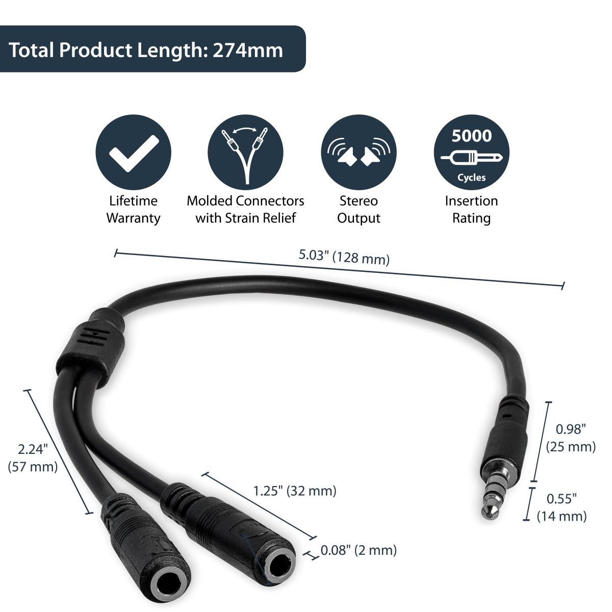 STARTECH.COM Headset Splitter Adapter 3.5mm 4 Pin To 2x 3 Pin 3.5mm - M/f