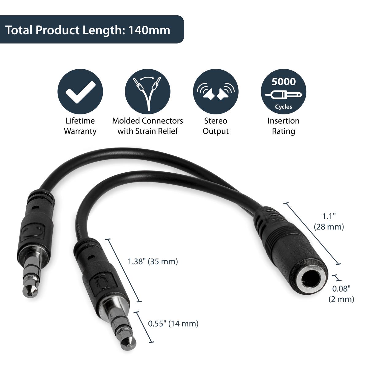 STARTECH.COM Headset Splitter Adapter 3.5mm 4 Pin To 2x 3 Pin 3.5mm - F/m