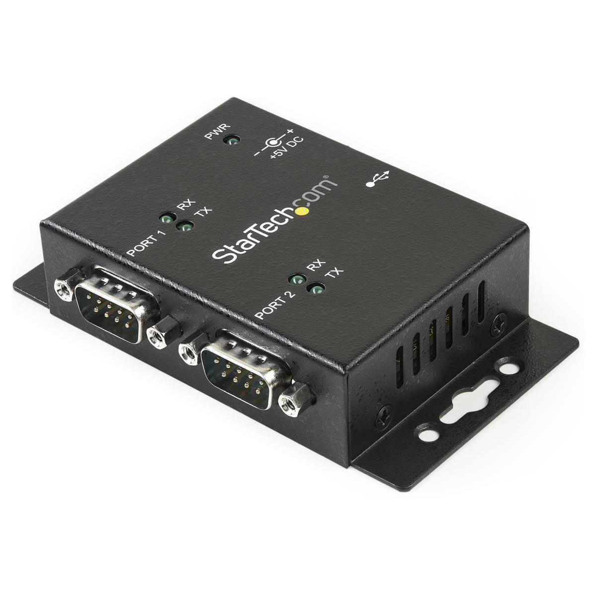 STARTECH.COM 2 Port Industrial Wall Mountable USB To Serial Adapter Hub With Din Rail ClIPS