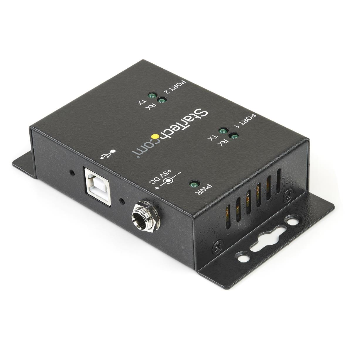 STARTECH.COM 2 Port Industrial Wall Mountable USB To Serial Adapter Hub With Din Rail ClIPS