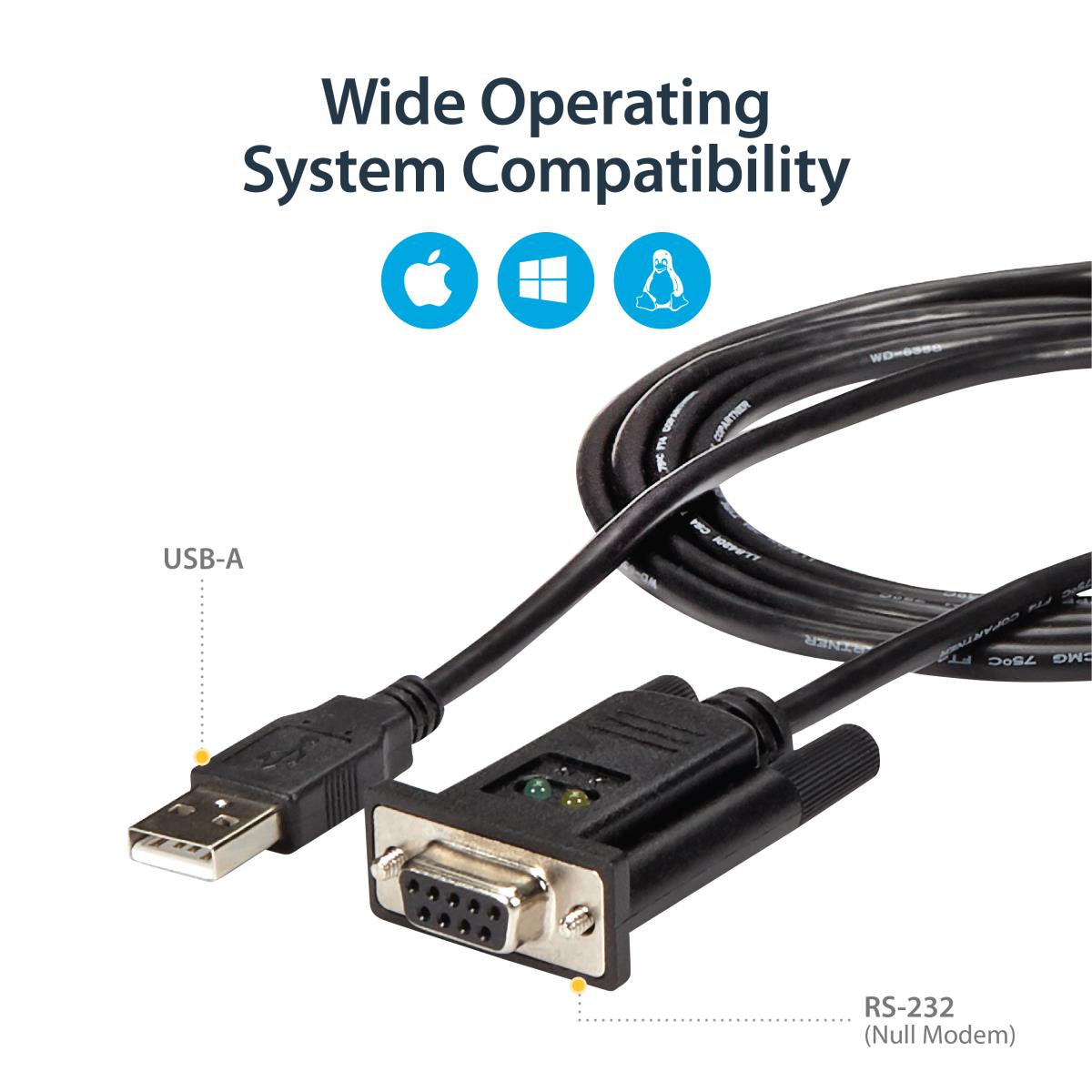 STARTECH.COM USB To Null Modem Rs232 Db9 Serial Dce Adapter Cable W/ Ftdi