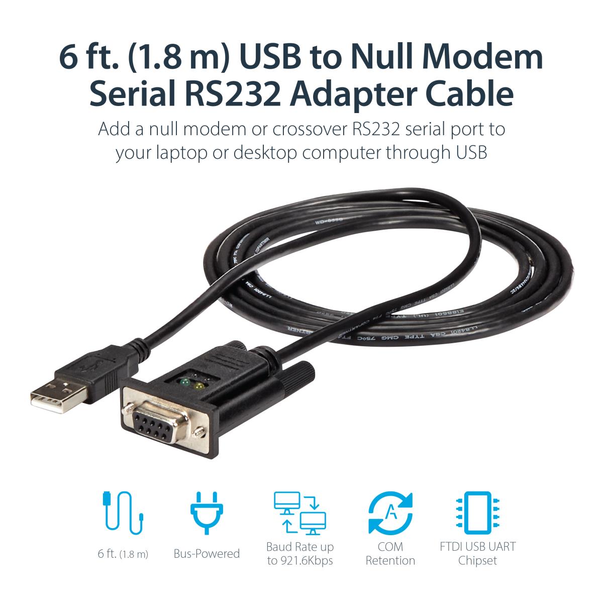 STARTECH.COM USB To Null Modem Rs232 Db9 Serial Dce Adapter Cable W/ Ftdi