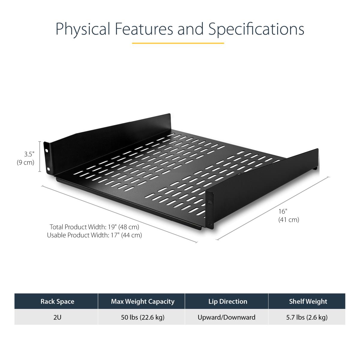 STARTECH.COM Univ Fixed Server Rack Shelf 2u Cantilever Shelf 50lbs 22kg