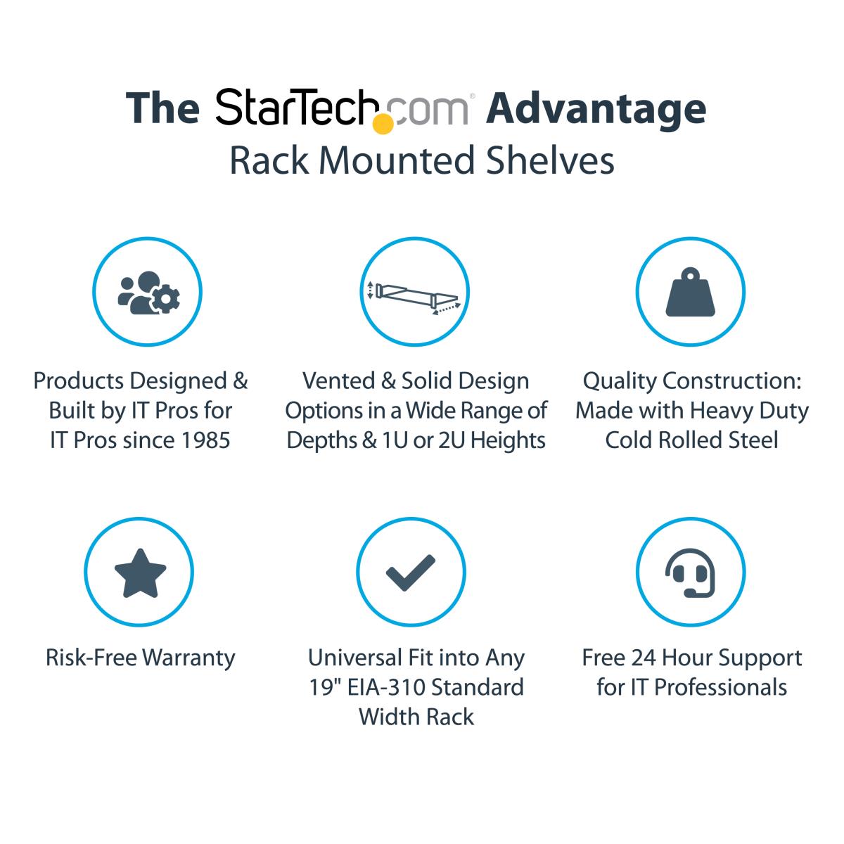 STARTECH.COM Univ Fixed Server Rack Shelf 2u Cantilever Shelf 50lbs 22kg