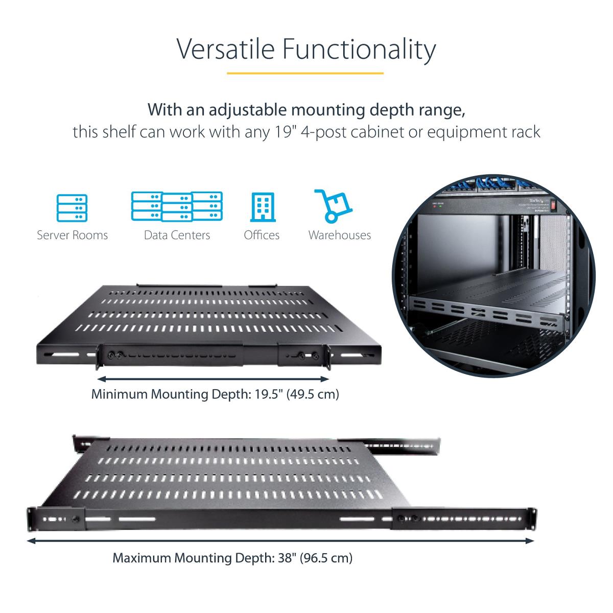 STARTECH.COM Server Rack Shelf Adjust Vented Rack Mount Shelf 1u 19in