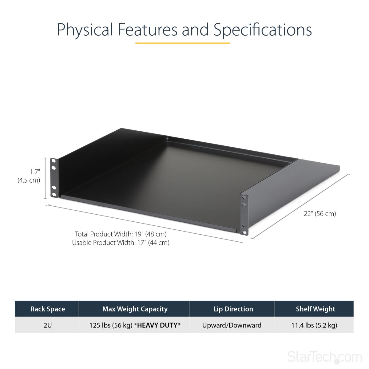 STARTECH.COM Fixed Server Rack Shelf - 2u Cantilever Shelf 125lbs 56kg