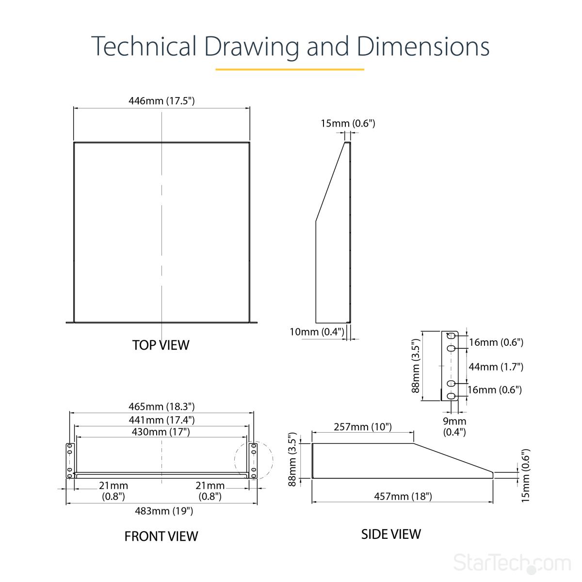 STARTECH.COM Fixed Server Rack Shelf - 2u Cantilever Shelf 125lbs 56kg