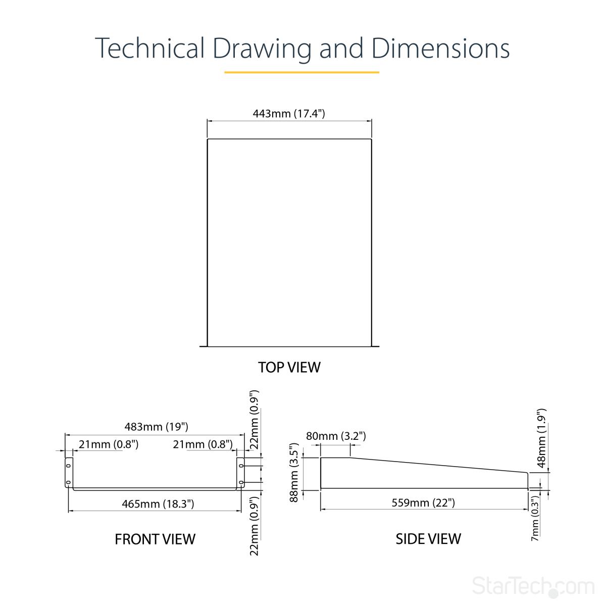 STARTECH.COM Fixed Server Rack Shelf2u 22in Cantilever Shelf 50lbs / 22kg