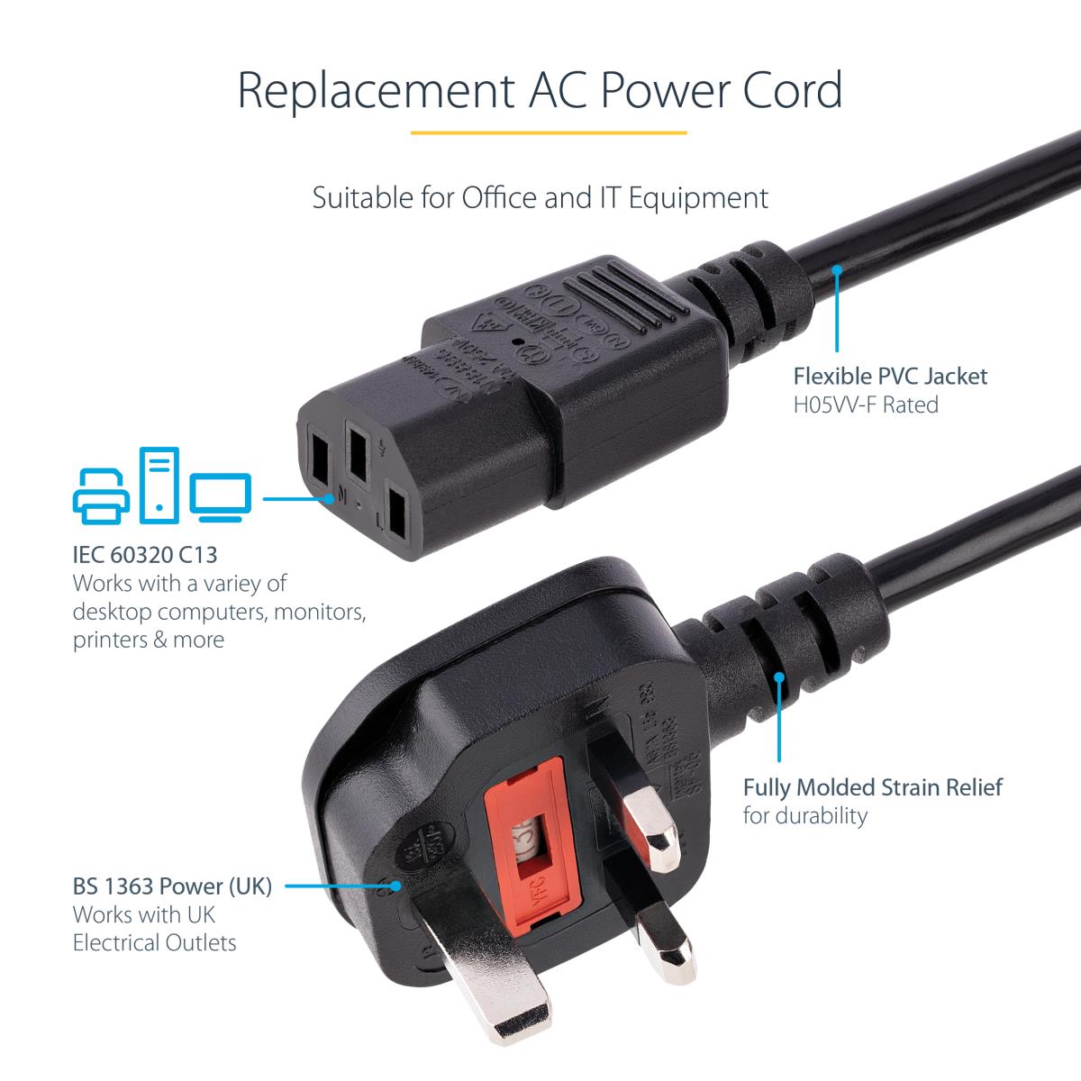 STARTECH.COM Uk Computer Power Cord Cable 3m (pxt101uk3m)