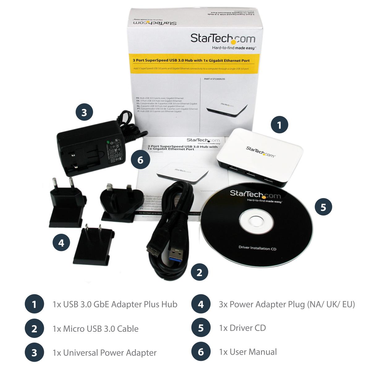 STARTECH.COM USB Hub With Gigabit Ethernet 3 Port USB 3.0 Superspeed