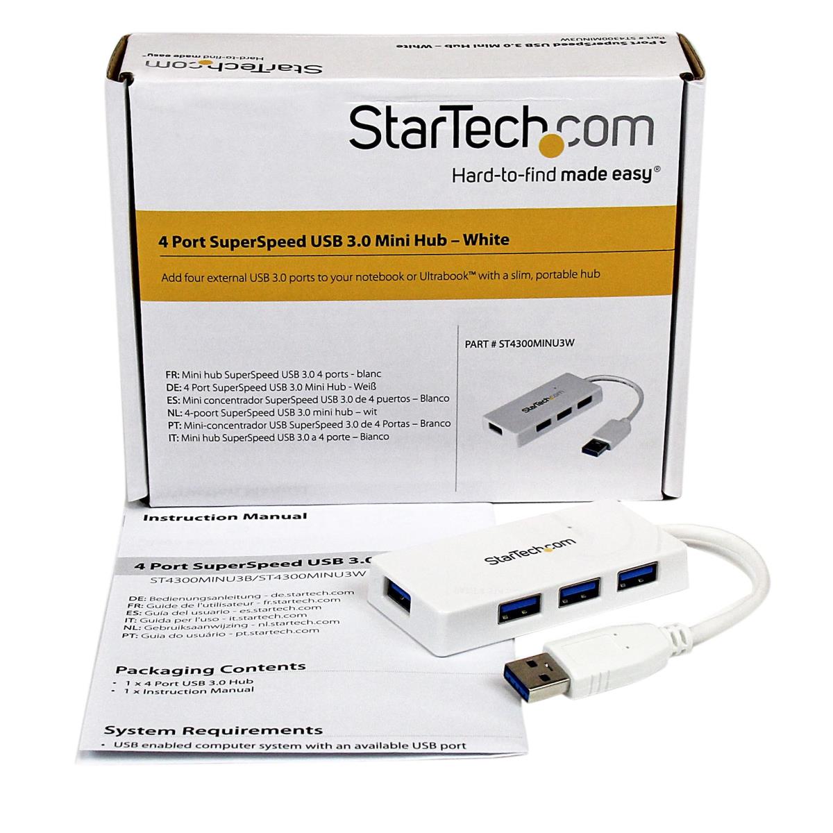 STARTECH.COM Portable 4 Port Superspeed Mini USB 3.0 Hub - White