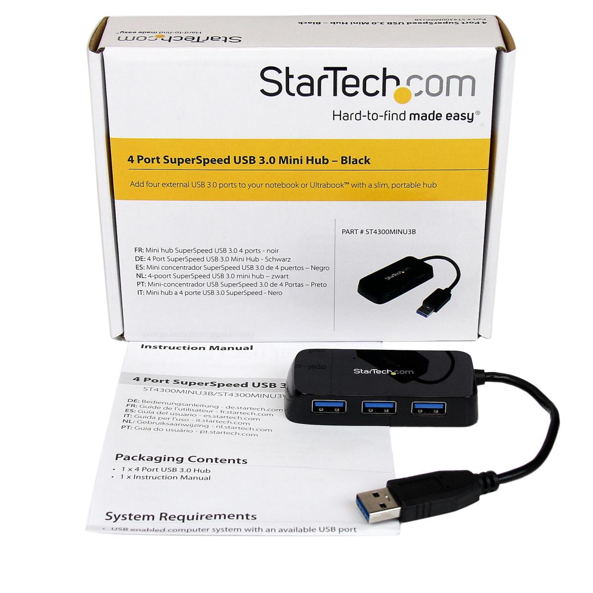 STARTECH.COM Portable 4 Port Superspeed Mini USB 3.0 Hub - Black