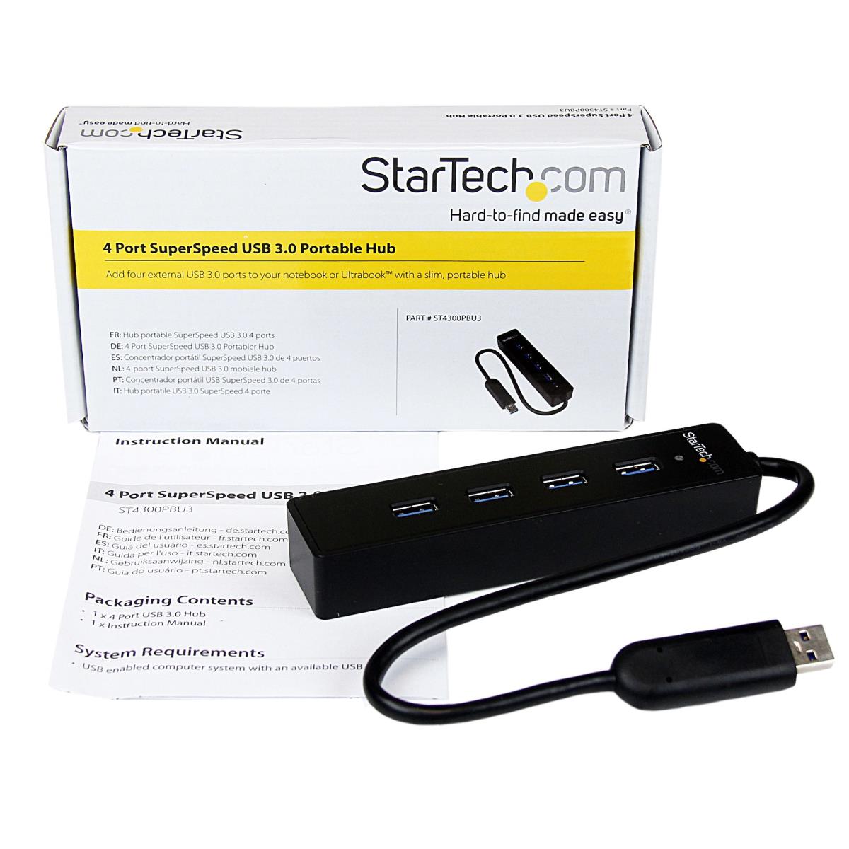 STARTECH.COM External Mini USB 3 Hub With Integrated Cable 4port