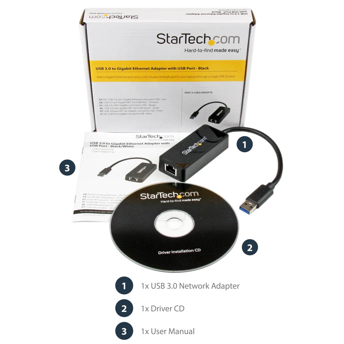 STARTECH.COM Network Adapter - USB 3.0 To Gigabit Ethernet Adapter Nic W/ USB Port - Black