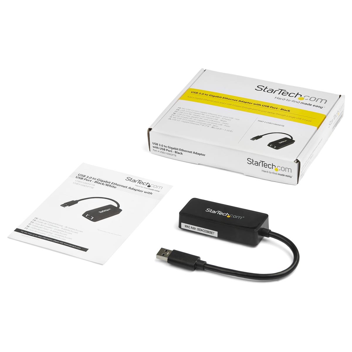 STARTECH.COM Network Adapter - USB 3.0 To Gigabit Ethernet Adapter Nic W/ USB Port - Black
