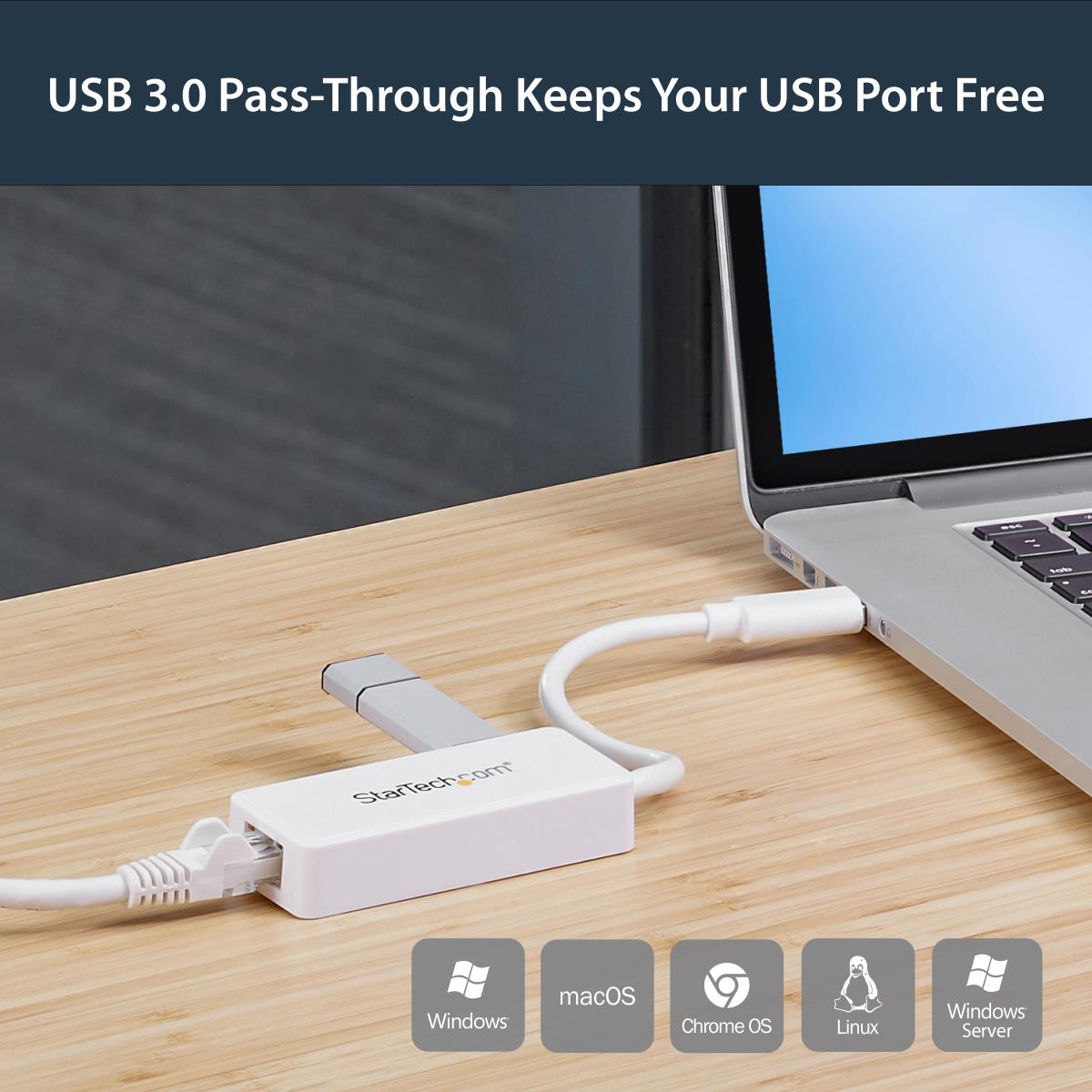 STARTECH.COM Network Adapter USB 3.0 To Gigabit Ethernet Adapter Nic W/ USB Port White
