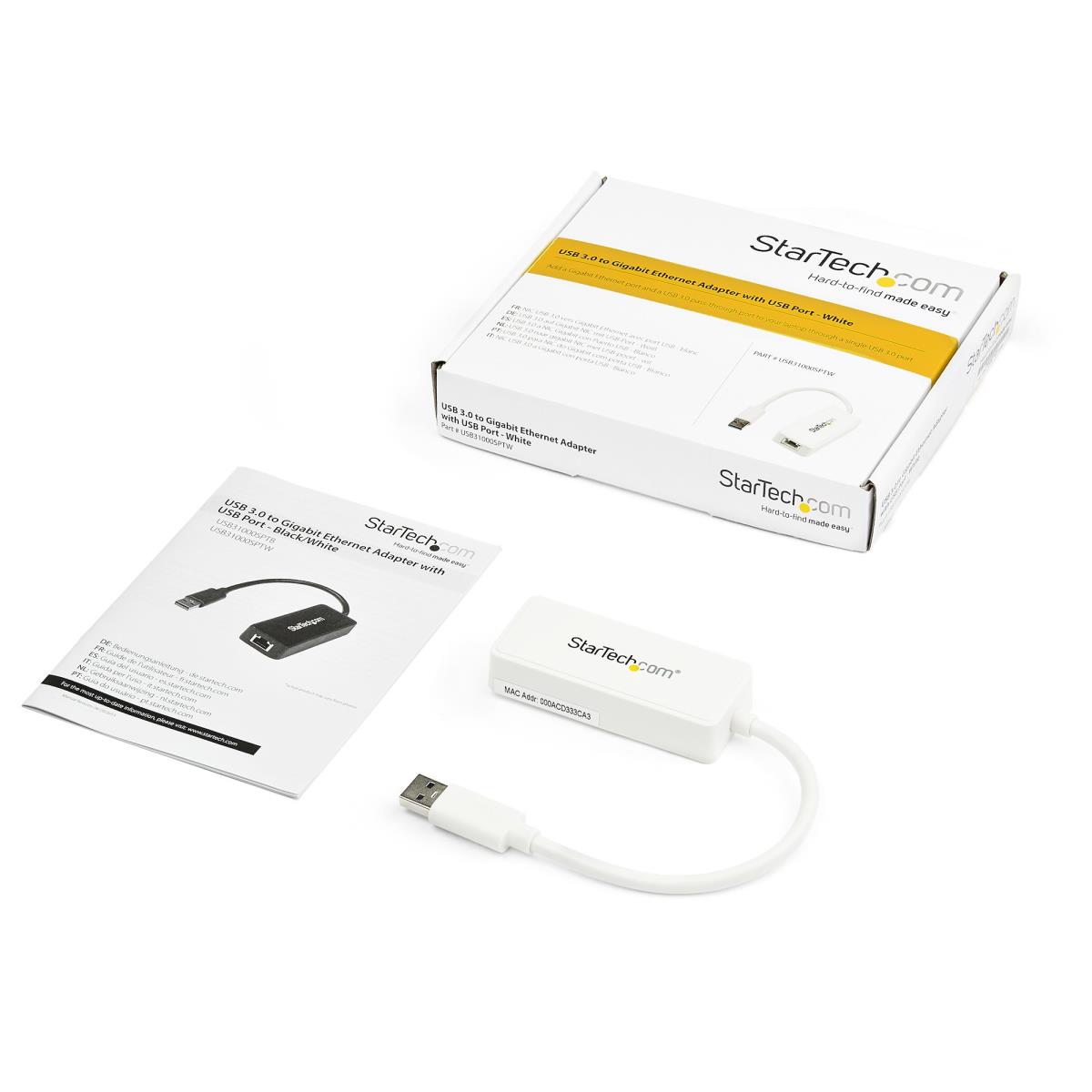 STARTECH.COM Network Adapter USB 3.0 To Gigabit Ethernet Adapter Nic W/ USB Port White