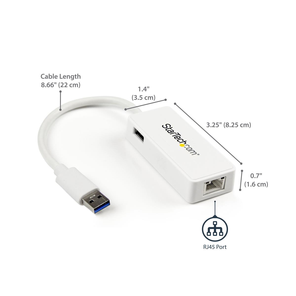 STARTECH.COM Network Adapter USB 3.0 To Gigabit Ethernet Adapter Nic W/ USB Port White