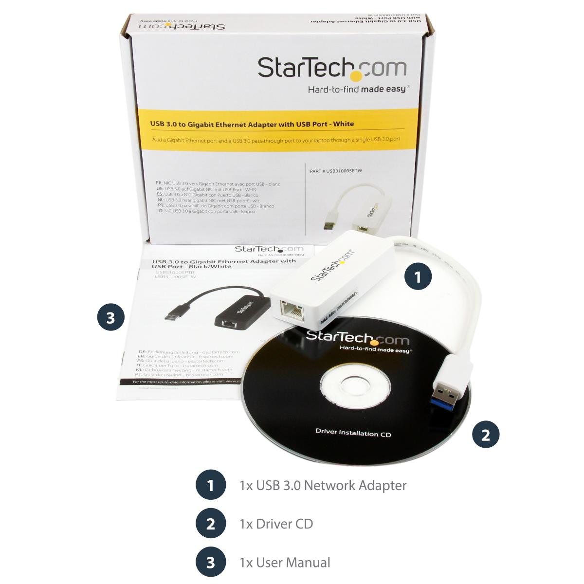 STARTECH.COM Network Adapter USB 3.0 To Gigabit Ethernet Adapter Nic W/ USB Port White