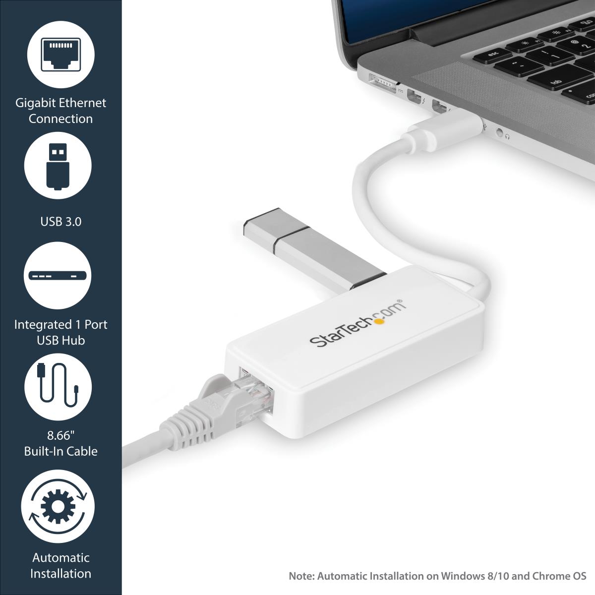 STARTECH.COM Network Adapter USB 3.0 To Gigabit Ethernet Adapter Nic W/ USB Port White