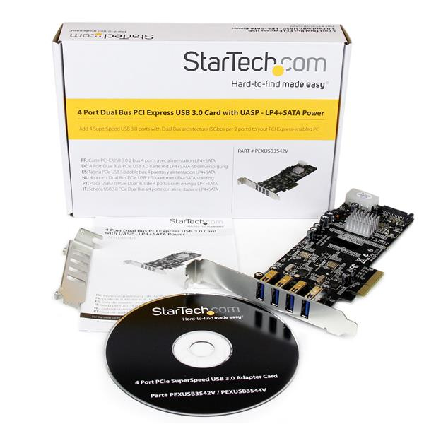 STARTECH.COM Dual Bus Pci-e Superspeed USB 3.0 Card Adapter 4 Port With Uasp - Sata/lp4 Power