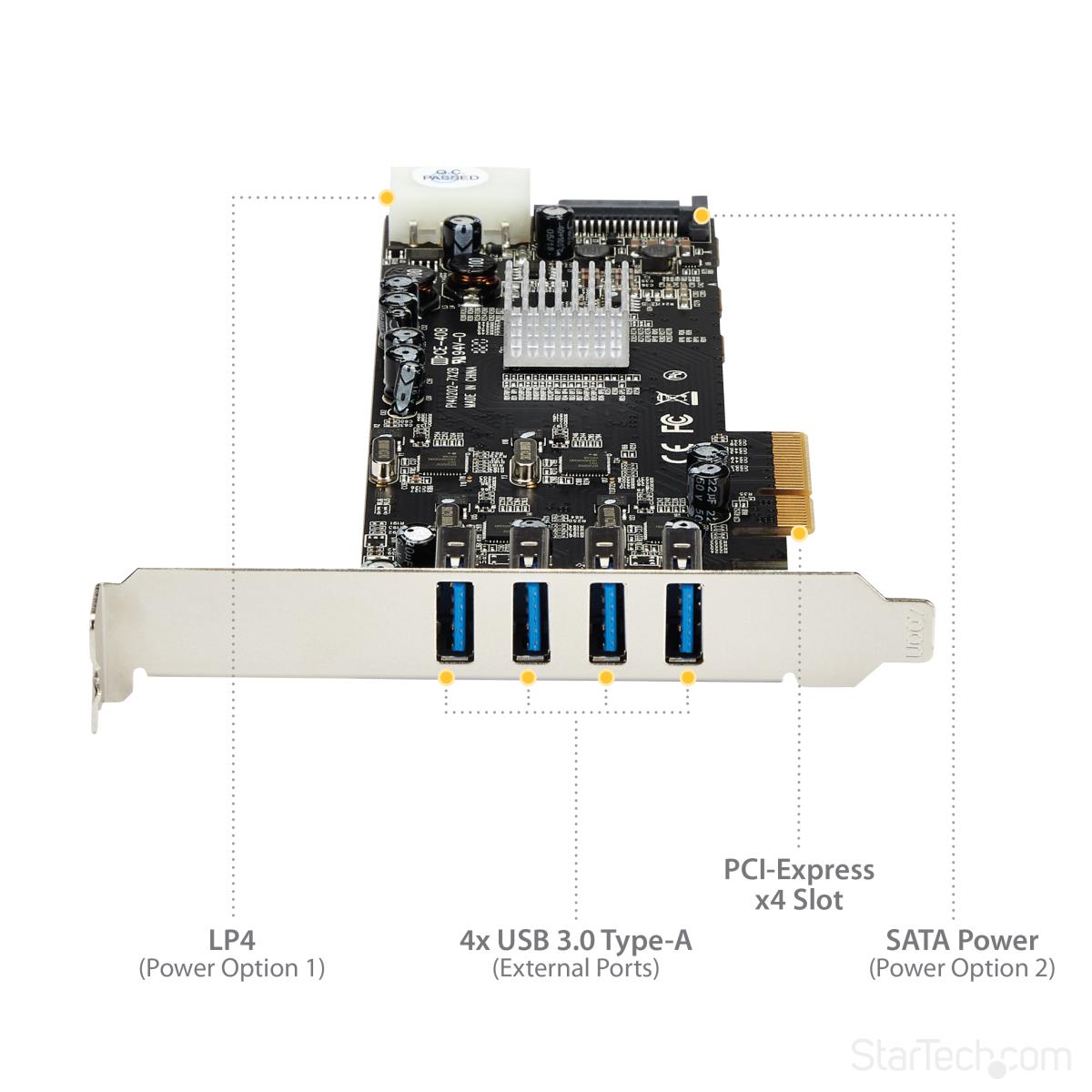 STARTECH.COM Quad Bus Superspeed USB 3.0 Card Adapter 4 Port With Uasp Pci-e