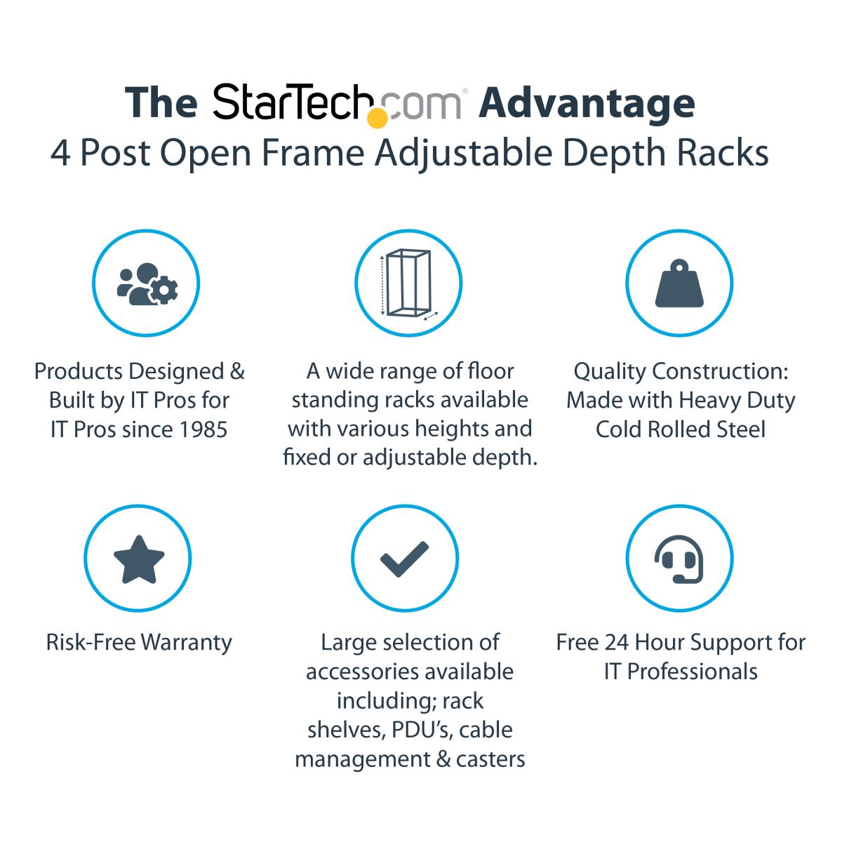 STARTECH.COM Server Rack - Open Frame Adjustable Depth 4 Post Rack 42u