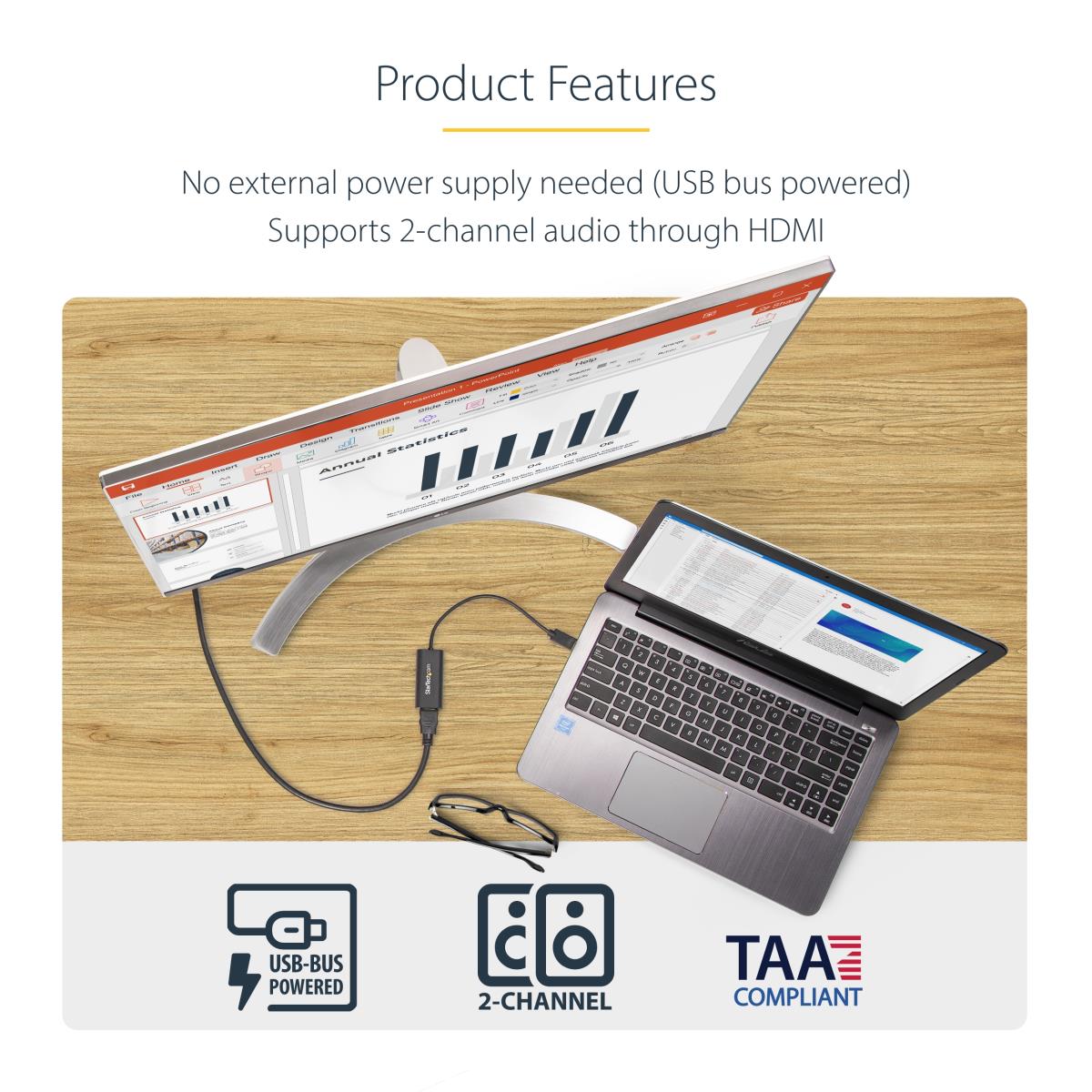 STARTECH.COM External Video Card Multi Monitor Adapter - Slim USB 3.0 To Hdmi