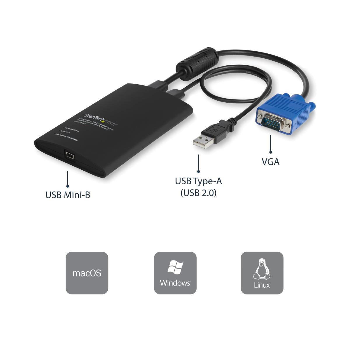 STARTECH.COM KVM Console To Laptop USB 2.0 Portable Crash Cart Adapter With File Transfer