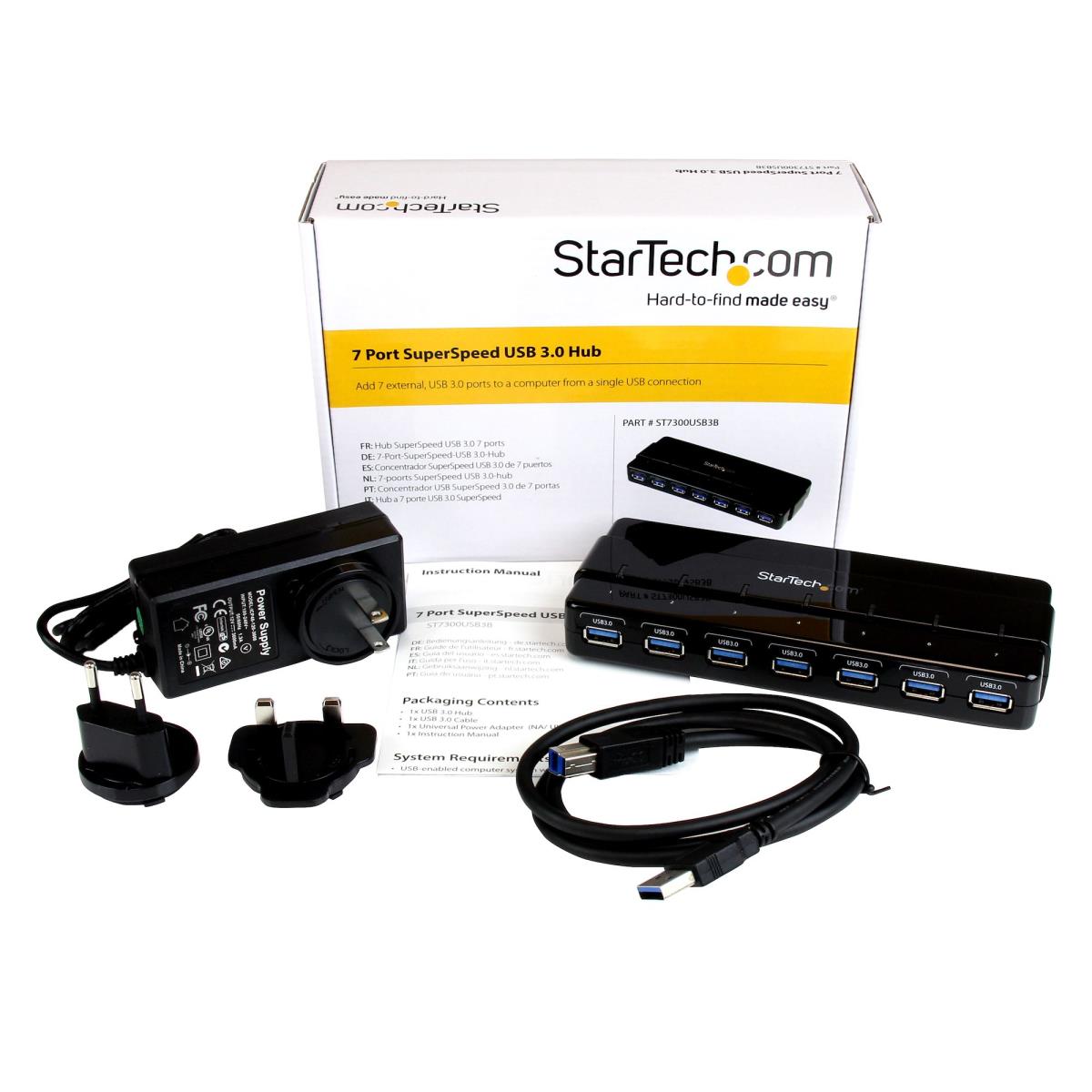 STARTECH.COM Desktop USB Hub 7 Port Superspeed USB 3.0 With Power Adapter - Black