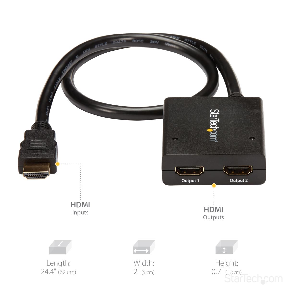 STARTECH.COM Video Splitter Hdmi 2-port 4k Powered By USB Or Power Adapter