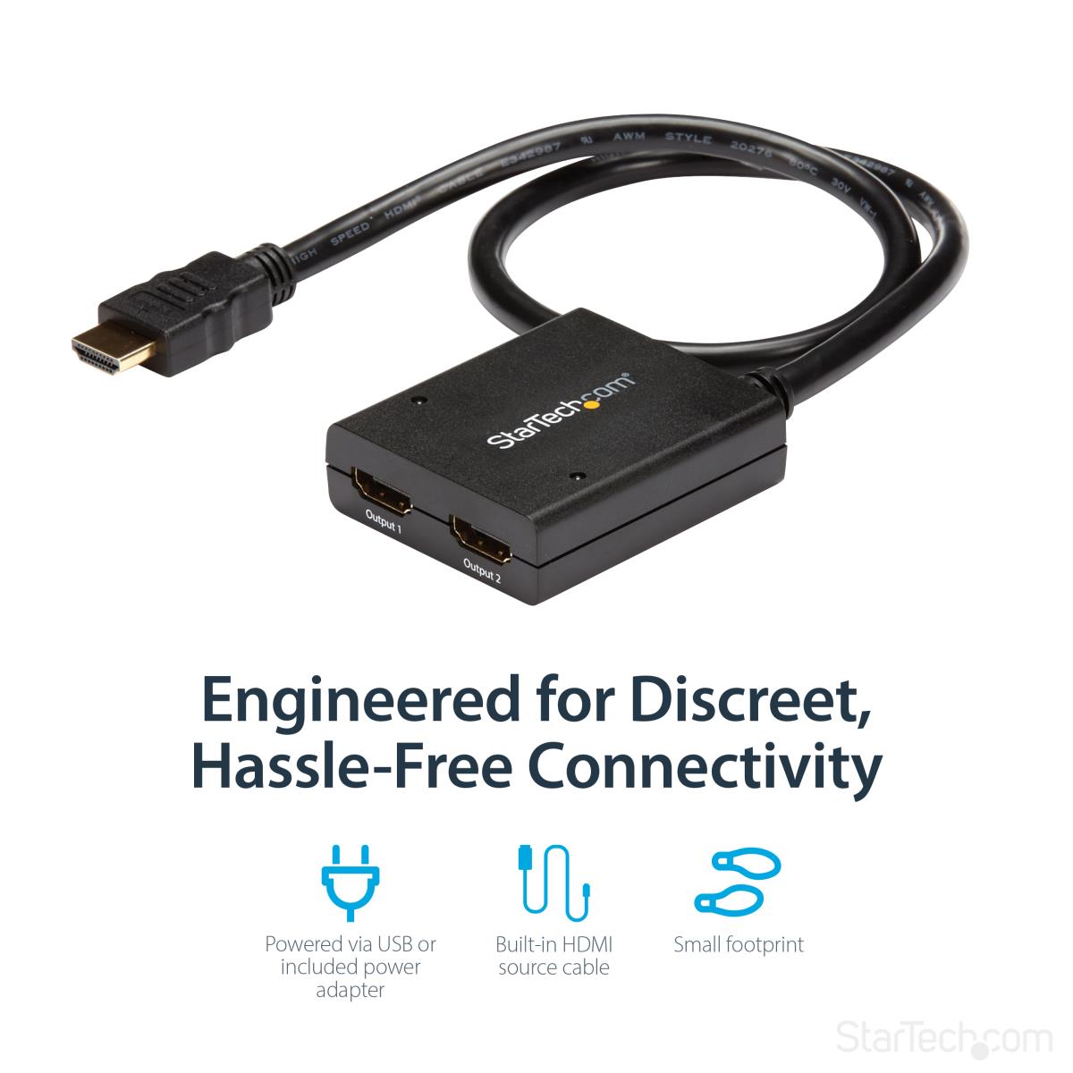 STARTECH.COM Video Splitter Hdmi 2-port 4k Powered By USB Or Power Adapter